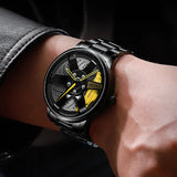 New Top Men Stainless Steel Watches Mens Car Wheel Hub Leather Quartz Watch For Male Military Sport Watch Relogio Masculino Hot