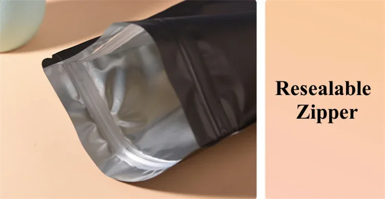 100PCS Matte Black Aluminum Foil Ziplock Packaging Bag Resealable Snack Coffee Sugar Beaf Biscuit Candy Tea Gift Storage Pouches