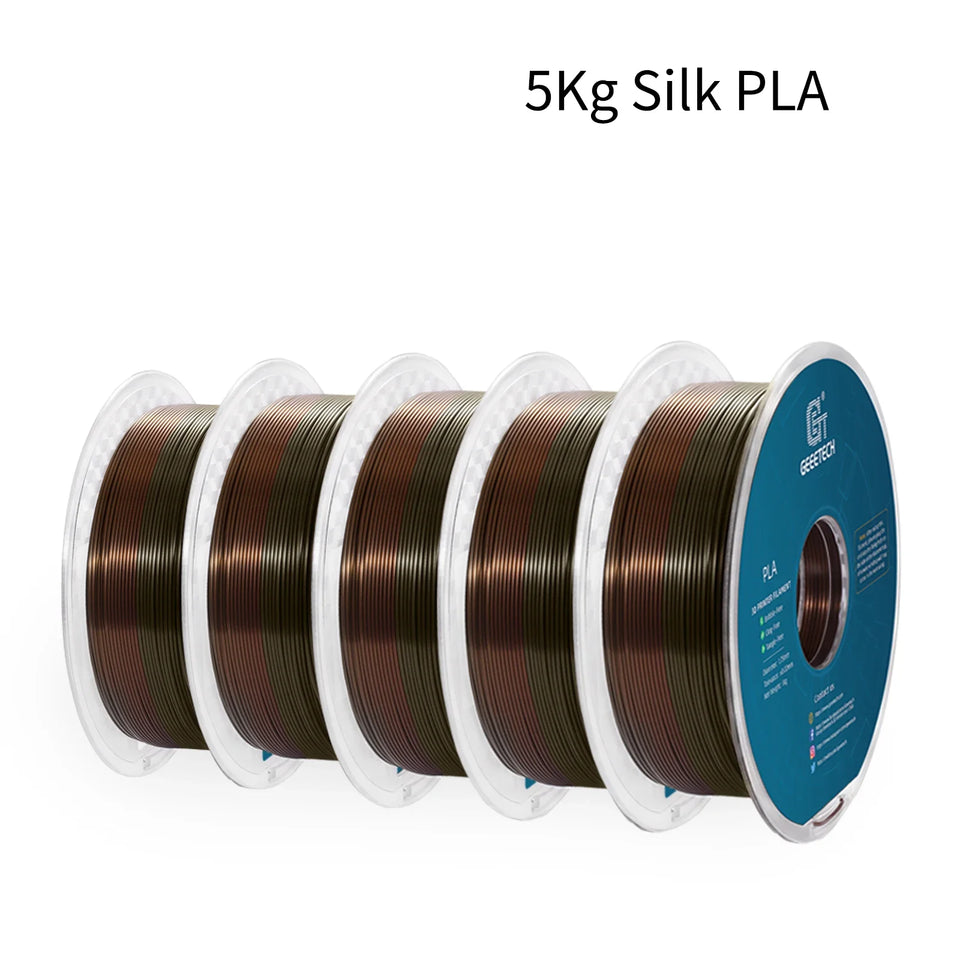 GEEETECH 5 rolls 3D Silk PLA Filament 1Kg/roll 1.75mm Spool Wire For 3D Printer Material,Safety, Vacuum packaging, special color