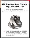 Manual Coffee Grinder Stainless Steel Conical Burr Adjustable Setting High Quality Portable Hand Grinder