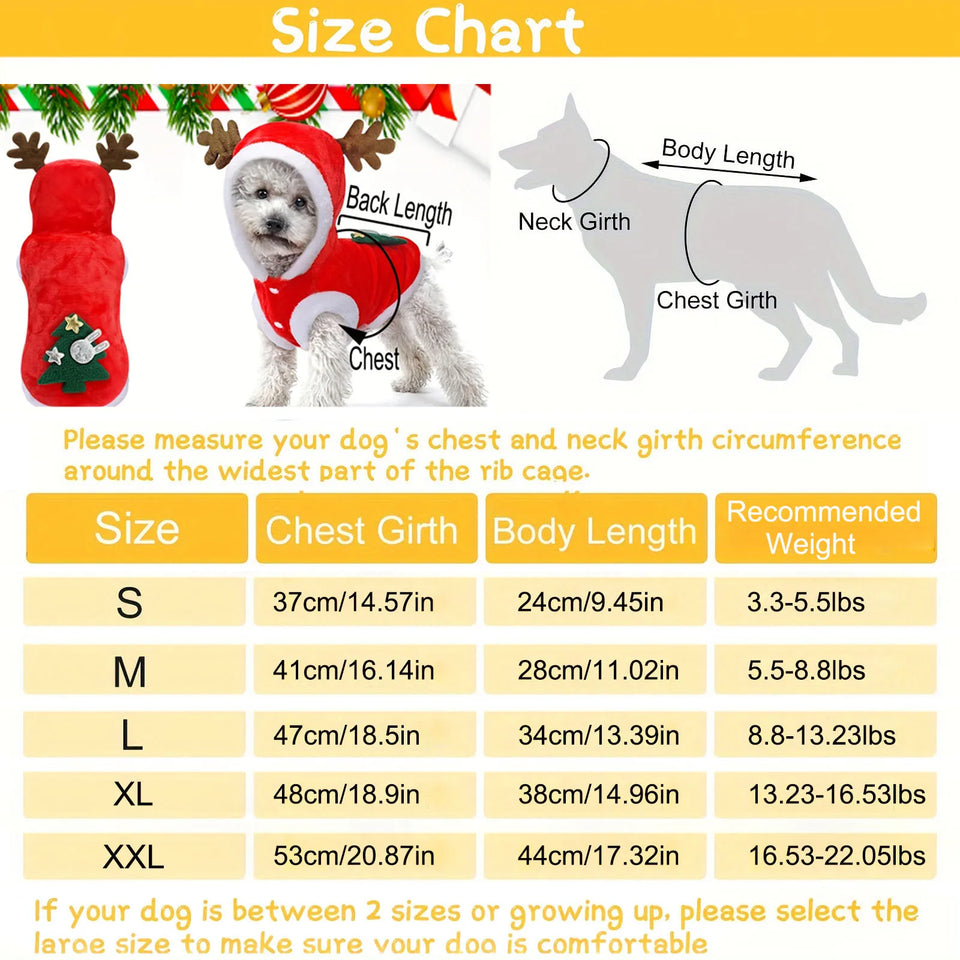 Dog Red Christmas Elk Costumes Winter Pets Hoodie Warm Sweatshirts with Pockets for Small Medium Dogs Puppy Cats Party Clothes