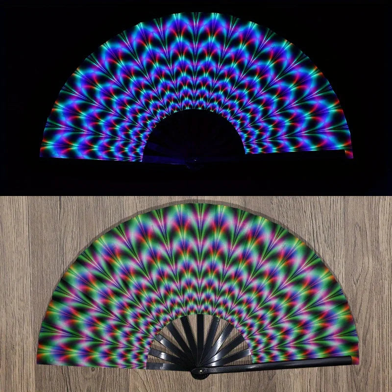 Folding Fan Bright Color Rainbow Starry Sky Color Glow In The Dark Festival Performance Party Supplies Hand Fan Xmas Dance Fan