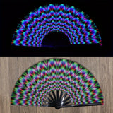 Folding Fan Bright Color Rainbow Starry Sky Color Glow In The Dark Festival Performance Party Supplies Hand Fan Xmas Dance Fan