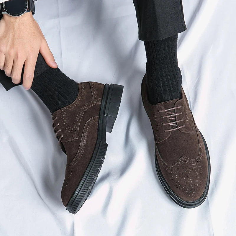 New 46 large size abrasive leather Brock carved business dress shoes for men round head lace-up casual shoes