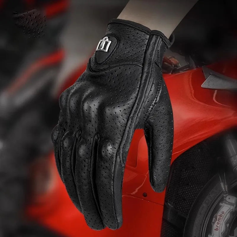 Retro Perforated Real Leather Motorcycle Gloves Moto Waterproof Gloves Motorcycle Protective Gears Motocross Gloves gift