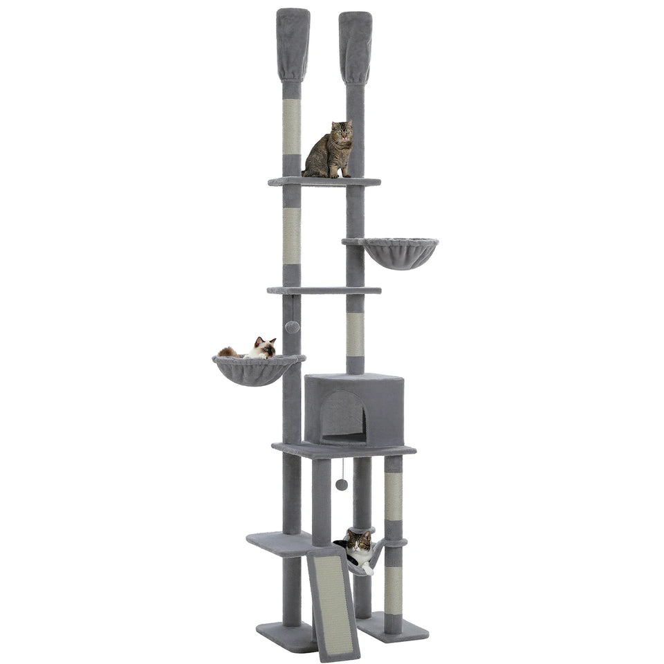 Cactus Cat Tree Floor to Ceiling Cat Tower 7 Tiers Cat Climbing Tree with Cozy Hammocks and Condos 5 Platforms Scratching Posts