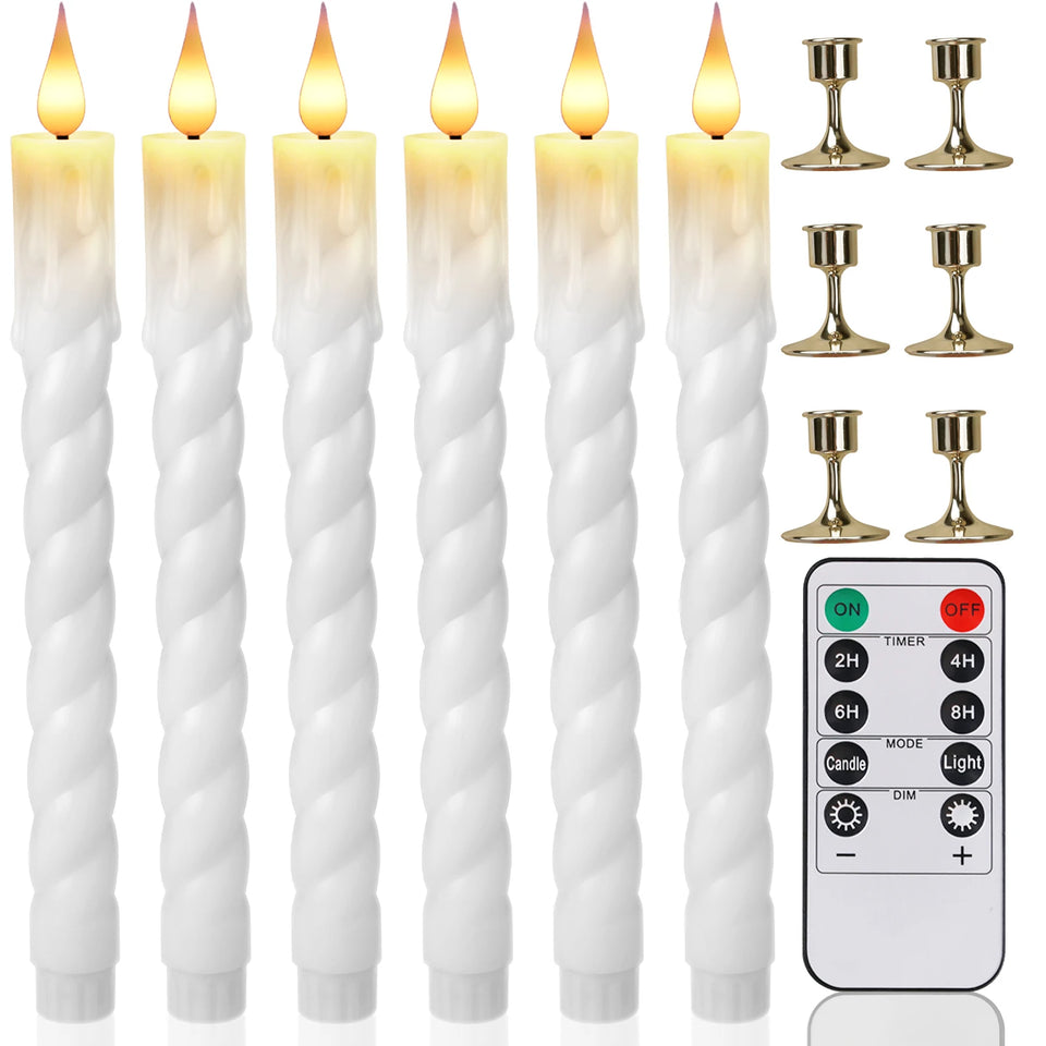LED Flameless Taper Candles 6.5/11" Battery Operated Fake Flickering Candlesticks Electric Long Candles for Wedding Home Decor