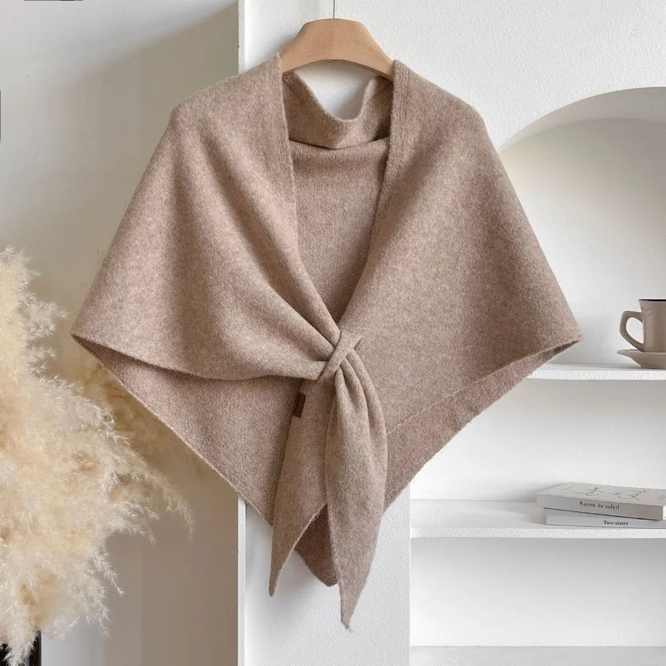 Fashion Solid Color Knitted Shawl Soft Neck Wrap Sweater Shawl Cape Winter Warm Thickened Wool Blended Shawl