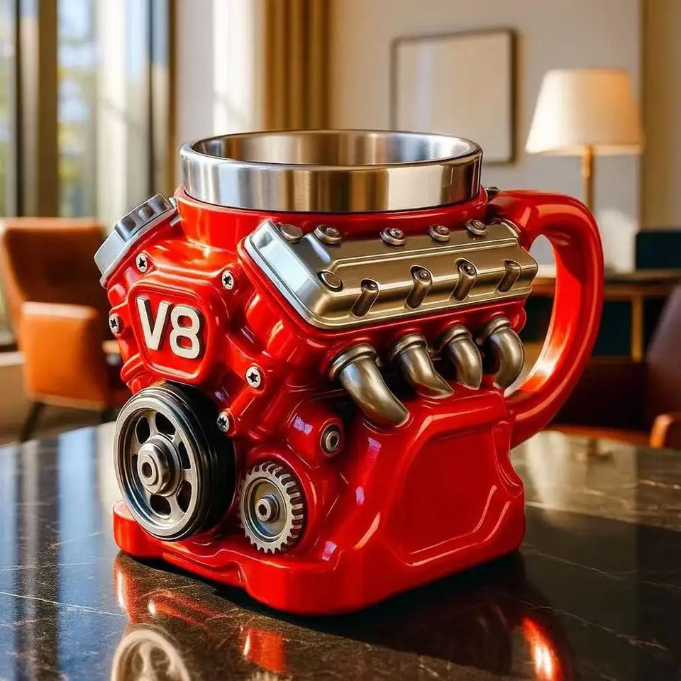 V8 Engine Coffee Mug, Retro V6 Engine Coffee Mug, Personalized Stainless Steel Wall Insulation Mug Xmas New Year Gifts for Mens