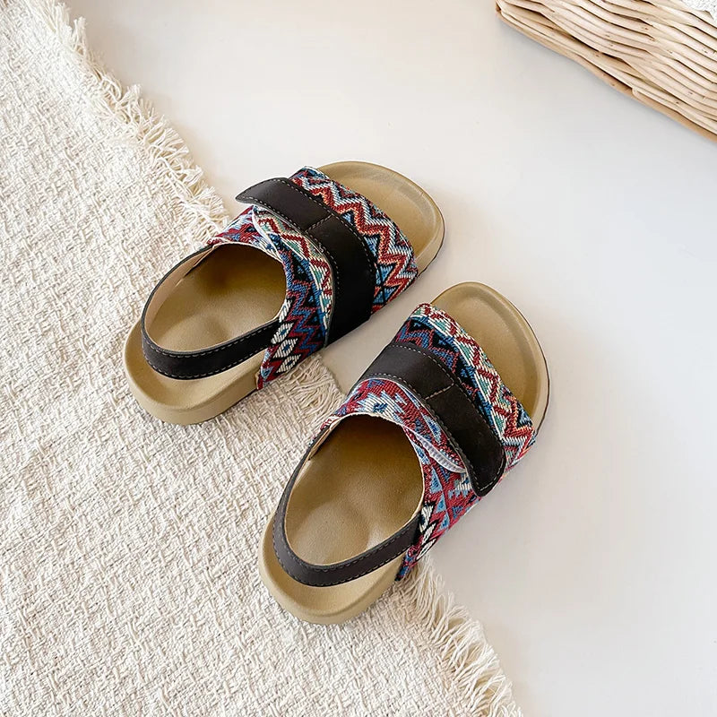Summer Children Causal Sandals New Boho Toddler Beach Slippers for Girls Outdoor Daily Wear Non-slip Kids Retro Open-toe Sandals