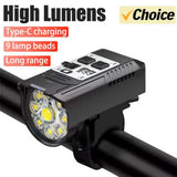 9LED Bike Light Type-C Rechargeable Bicycle Front Lights Intelligent Sensor MTB Flashlight Bike Headlight for Cycling Front Lamp