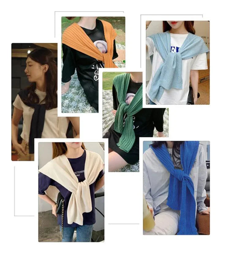 Korean Woman's Winter Wool Blouse Shoulders Cape Knotted Scarf Neck Guard Fake Collar Scarve Cashmere Warm Knitted Shawl Q36