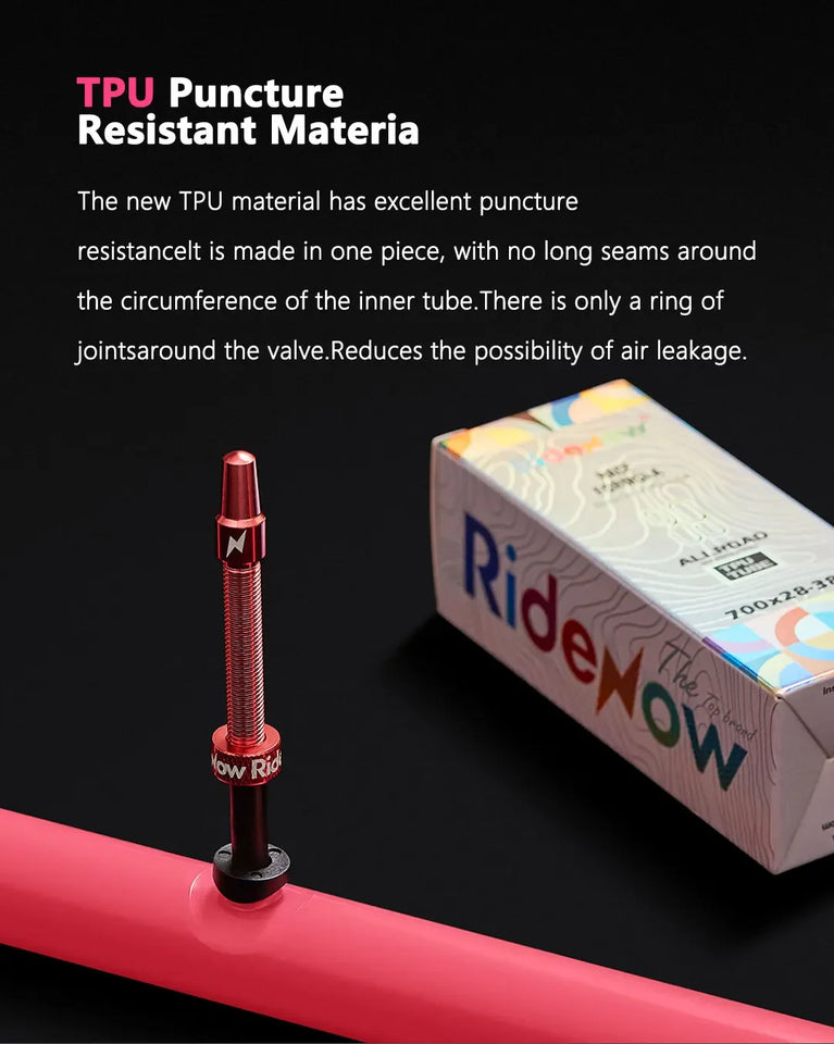 RideNow Metal Nozzle Tpu Inner Tube Removable Valve Cores External Thread Tube 700Cx18-32C/32-47C Road Bike &Gravel Presta Valve