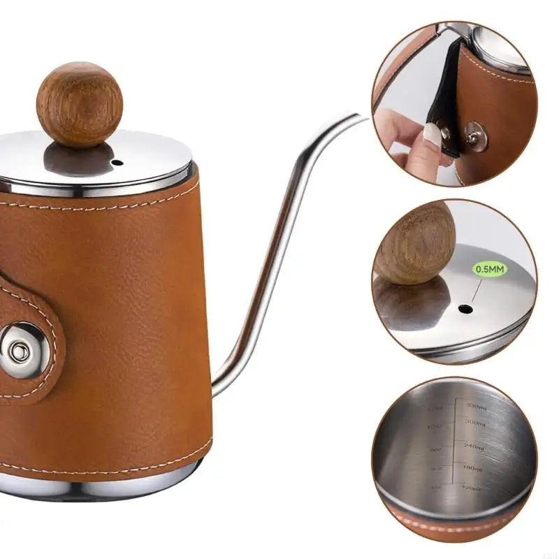 304 Stainless Steel Pour Coffee Kettle Practcial Brown Gooseneck Kettle For Smooth Pour Coffee Experience