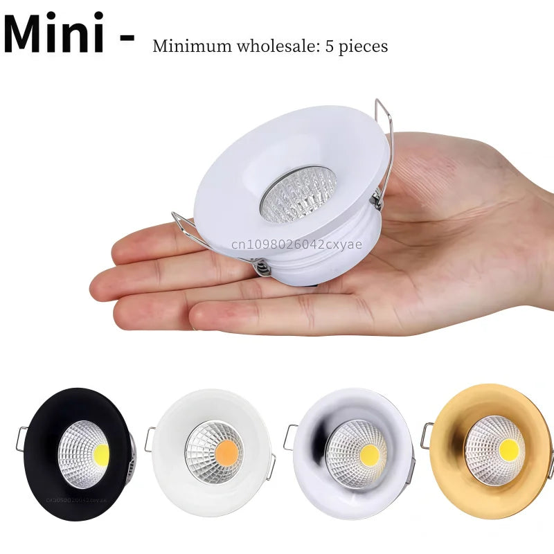 5pcs/lot dimmable mini COB downlights, 3W spotlights, LED recessed ceiling lights, AC85-265V household and commercial lighting