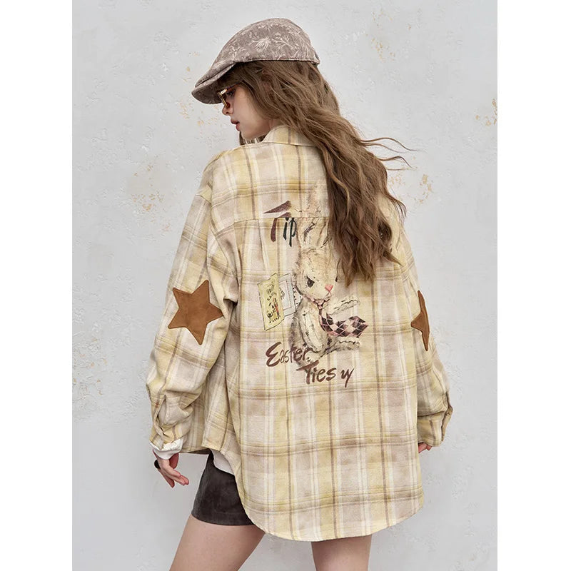 2025 Autumn ELFSACK New Arrivals Casual Color Block Plaid Oversized Long Sleeve Lapel Collar Shirt For Women