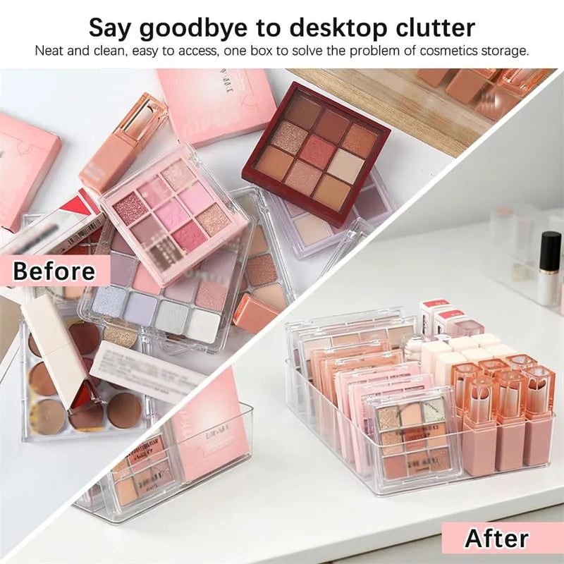 Makeup Organizer for Eyeshadow Palette and Lipstick Organizer 7 Section Desktop Divided Clear Plastic Cosmetic Tools Organizer
