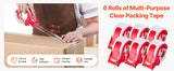 SucceBuy 6 Rolls 59M Transparent Tape BOPP Paper Packaging Sealing Tape with 6pcs Dispenser for Box Moving Packing, Shipping