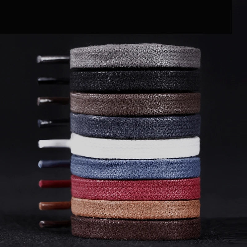 1Pair Waxed Cotton Shoelaces 8mm Width Flats Waterproof Shoe laces Unisex Boots Casual Sneakers Shoelace Leather Laces Shoes