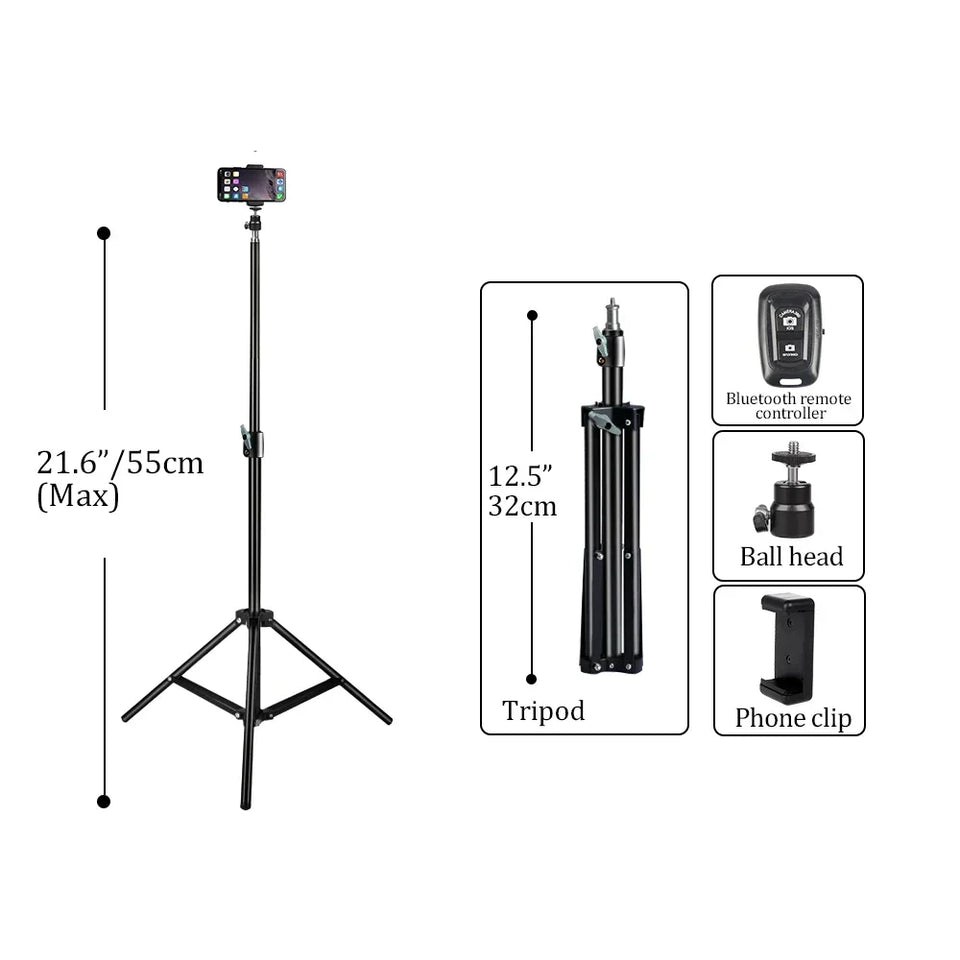 200/170/150/55cm Selfie Tripods Aluminum Light Stand For Phone Stand Mount Digital Camera Tripod With Clip Bluetooth Controller