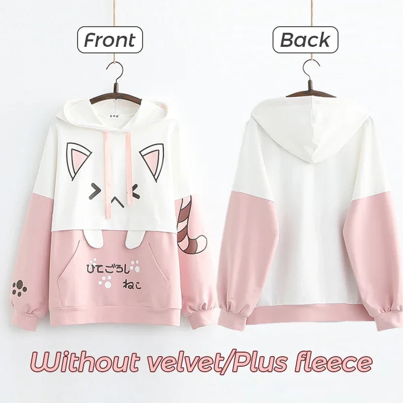 Harajuku Funny Women Hoodies 100% Cotton Winter Plus Fleece Cute Pink Anime Sweatshirt Teen Girl Kawaii Long Sleeve Y2K Hoodie