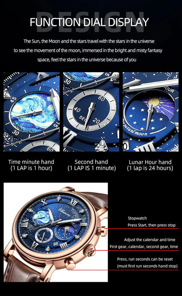 CHENXI Watches Luxury Men Waterproof Star Luminous Watch For Man High Quality Quartz Chronograph Leather Wristwatches Clock Male
