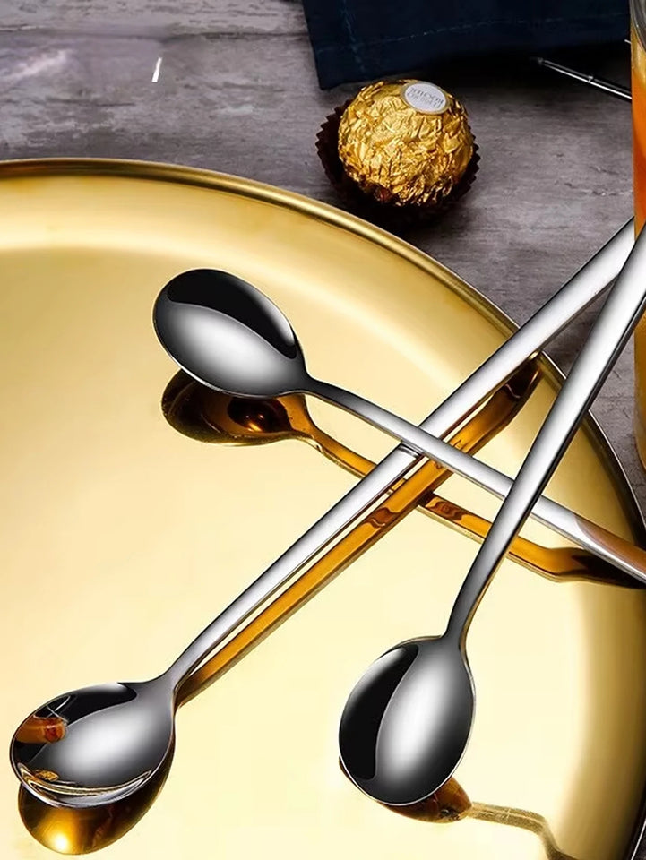 5pcs 304 Stainless Steel Spoons Ice Cream Spoons Long Handle Coffee Spoons Stirring Spoons Kitchen Utensils