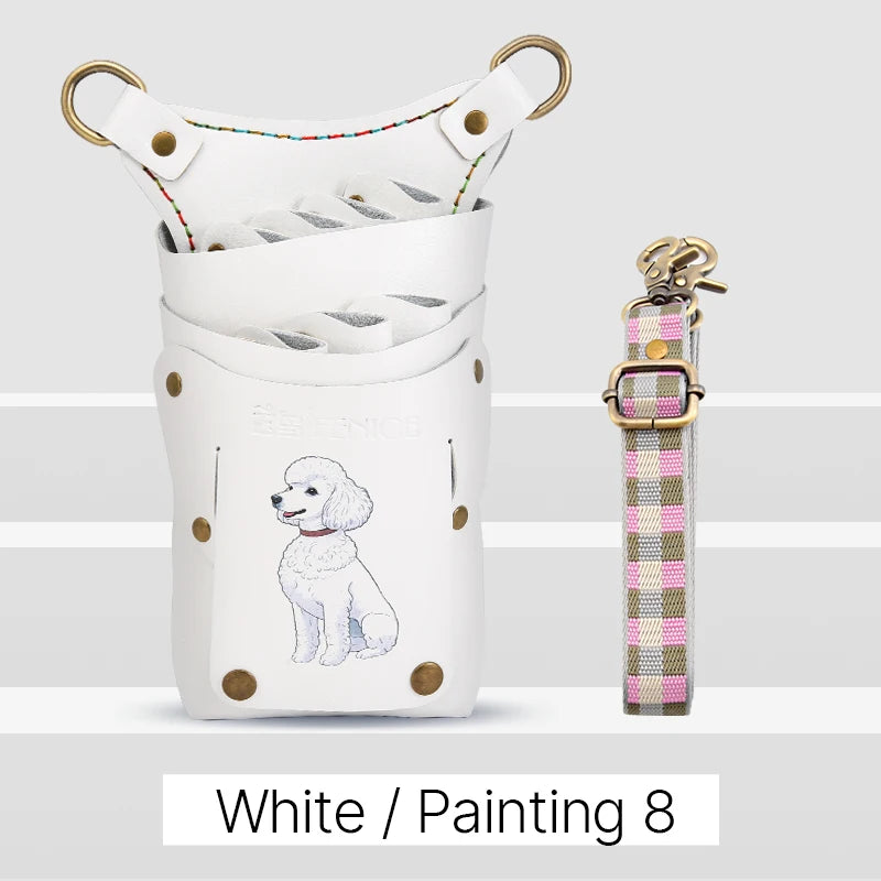Fenice scissors storage bag,hold 8 scissors, 8 paintings, 6 colors cowhide,waist bag, pet beautician, barber's special waist bag