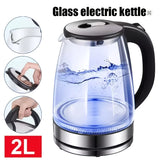1500W 2L Glass Electric Kettle - Wide Mouth Hot Water Boiler with Stainless Steel Inner Lid, Rapid Boil Teapot, Black