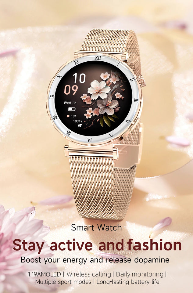 LIGE New 1.19inch AMOLED Fashion Ladies Smart Watch Bluetooth Call Sports Bracelet Women’s Health Waterproof Diamond Smartwatch