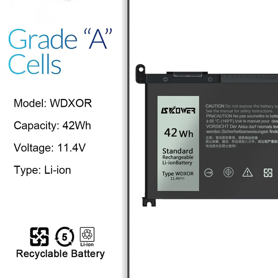 SKOWER 42Wh WDX0R Battery 3CRH3 for Dell Inspiron 13 5000 7000 7580