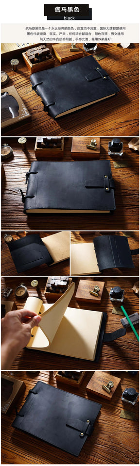 Genuine Leather Sketchbook Retro Painting Notebook Boy"s Girl Student Leather Binding Notebook Classic Handmade Notepad