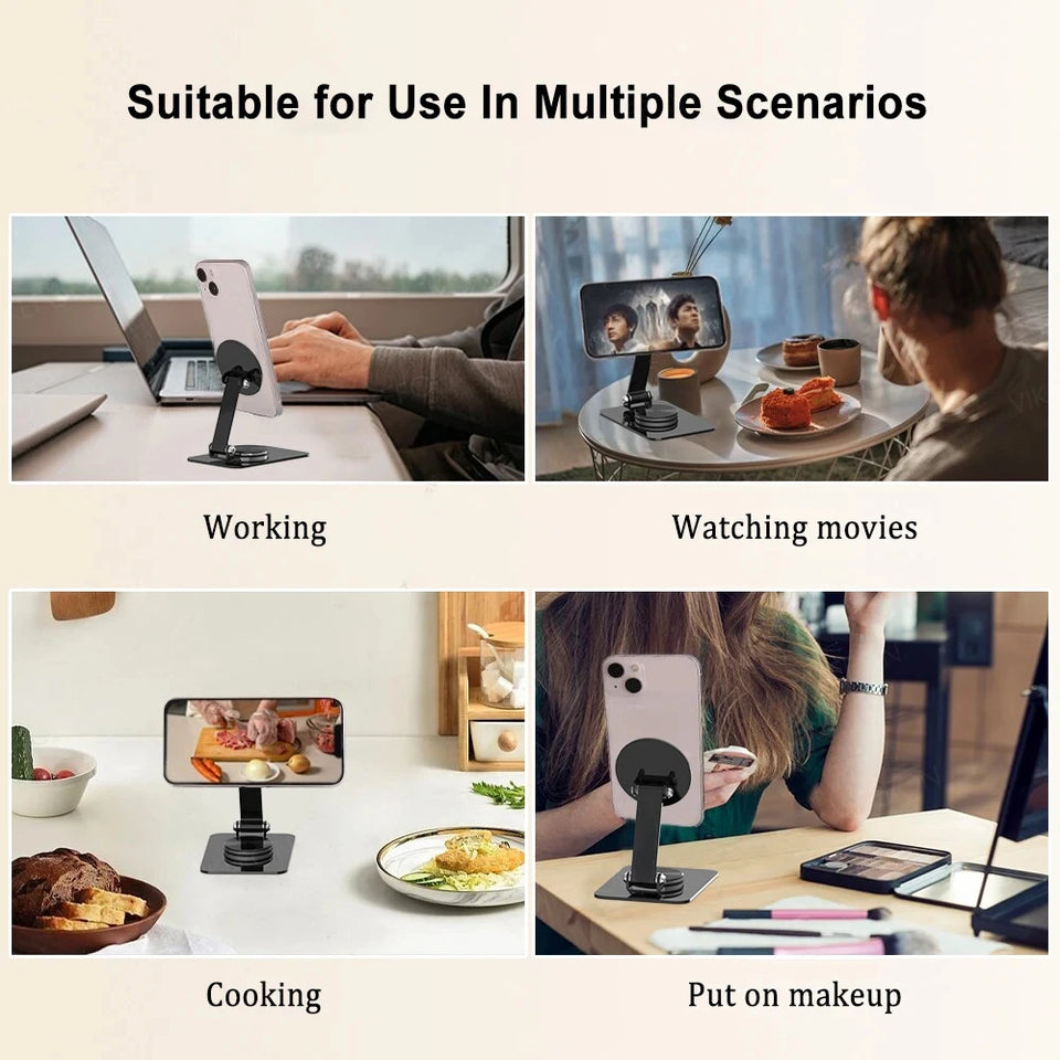 Folding Phone Holder Desktop Magnetic Phone Stand 360° Rotation Desktop Cell Phone Stand For iPhone 16 15 14 13 12 Pro Max Mount