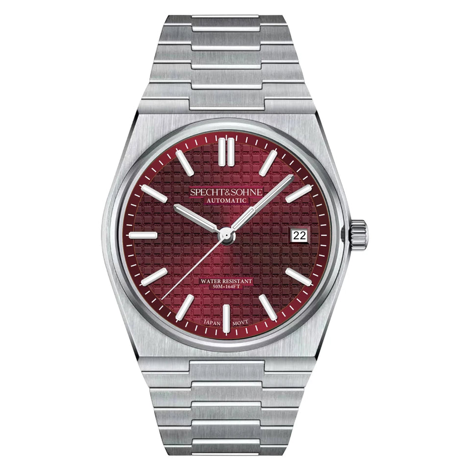 New Specht&Sohne Wine Red Men's Mechanical Wristwatch Miyota Automatic Watches Sapphire Crystal 37MM Stainless Steel Waterproof