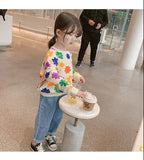 Spring Autumn Baby and Girls Sweet All-Over Flowers Sweatshirt School Kids Outfit Pullover Tops Child Workout Jumper 1-12 Years