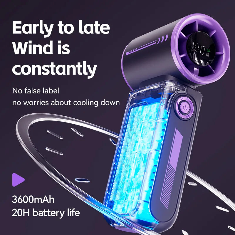 2025 New High Speed Turbo Small Air Cannon Electric Fan Portable Digital Display Handheld Fan USB Charging Fan Outdoor Mini Fan