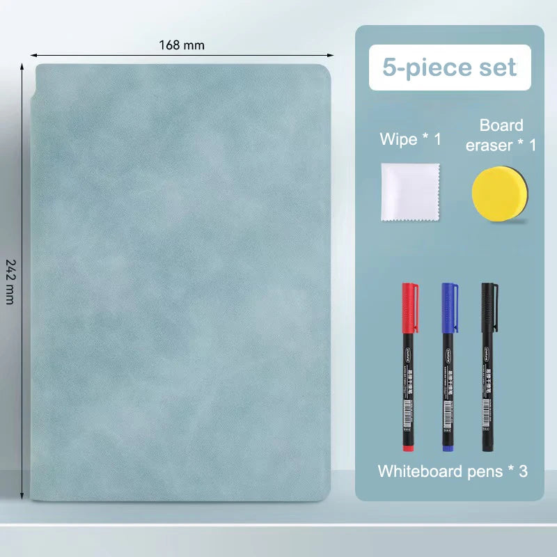 1Pc Reusable Erasable Whiteboard Notebook Leather Portable Drafting Notebook Writing Board Desktop Memo Pad