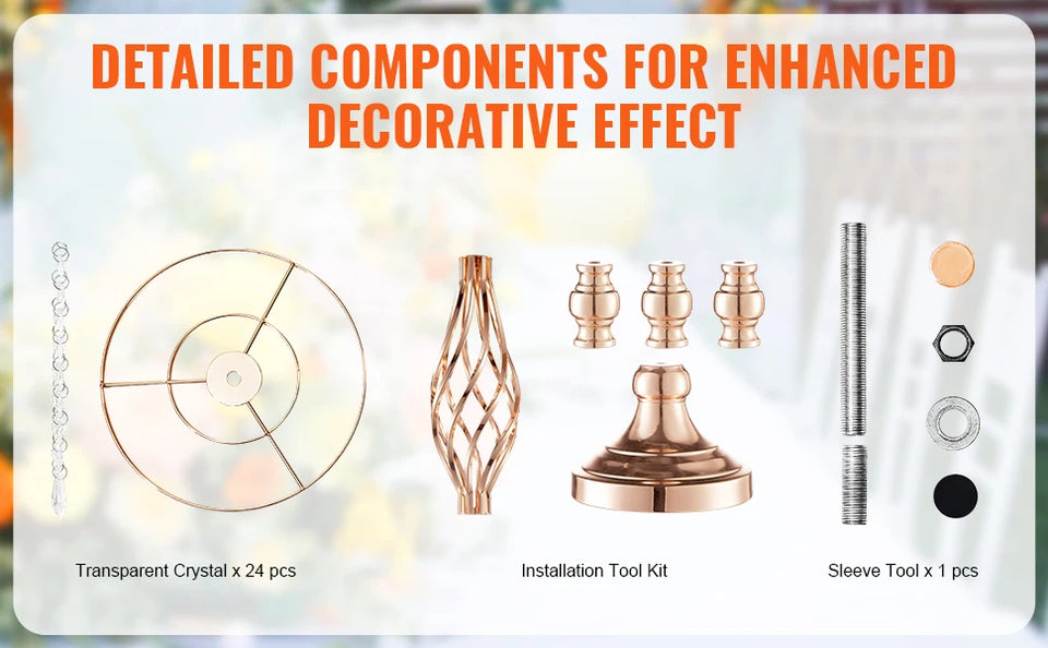 VEVOR Tall Crystal Wedding Flower Stand Metal Wedding Centerpiece Vase Gold Flower Holders Floral Display Rack for Wedding
