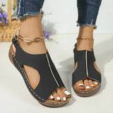 Summer Sandals for Women  Wedge Heel Platform Shoes Synthetic Leather Peep Toe Hook Loop Casual Beach Walking Ladies Footwear