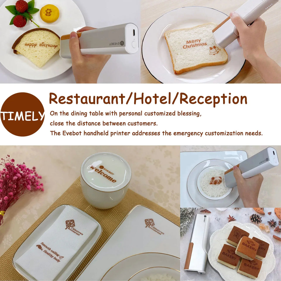 Coffee Latte Inkjet Printer Handheld EVEBOT Printpen Print Size 26*1000 MM DIY Custom Printing With Auxiliary Ruler for Cafes