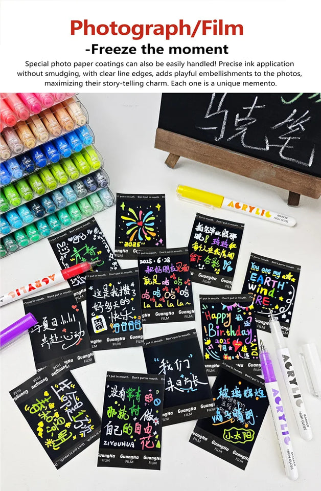 GuangNa 12 Colors/box Direct Liquid Hardhead High-gloss Acrylic Marker, for Student Notebook Writing, DIY Painting Graffiti
