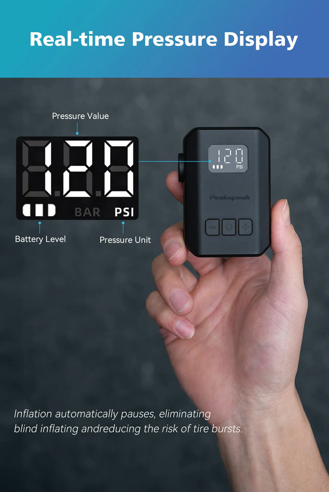 [2026 NEW] Peakspeak AS260PRO Electric Mini Bike Pump 600mAh Battery 120PSI Max Bike Cordless Tire Inflator with LED Display