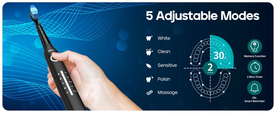 Seago Fast Rechargeable Electric Toothbrush  Smart Automatic with 8 Replacement Brush Heads Adult Waterproof 5 Modes SG-958