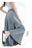 Long Denim Skirt Women 2024 Spring Summer New Arrivals High Elastic Waist A Line Jeans Skirts Korean Fashion Casual Blue Skirts
