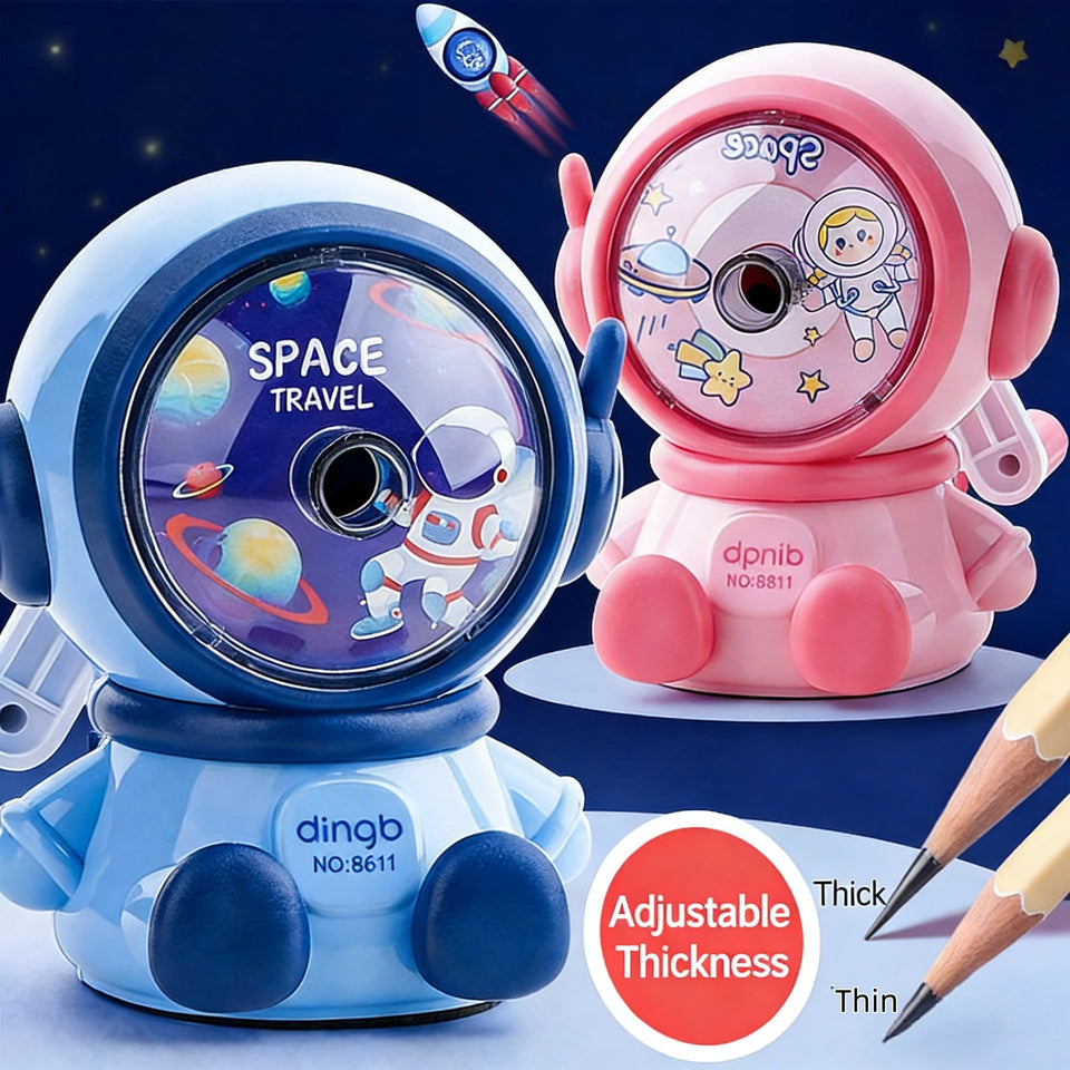 Cartoon Astronaut Pencil Sharpener Student Pencil Sharpener Hand Crank Manual Sharpener Adjustable Thickness Cute Pencil Cutter