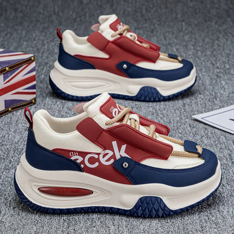 Chunky Sneaker Plus Size 45 46 47 48 Men Designer Sport Shoes Fashion Casual Leather Fabric Height Increased Flat Platform Shoes
