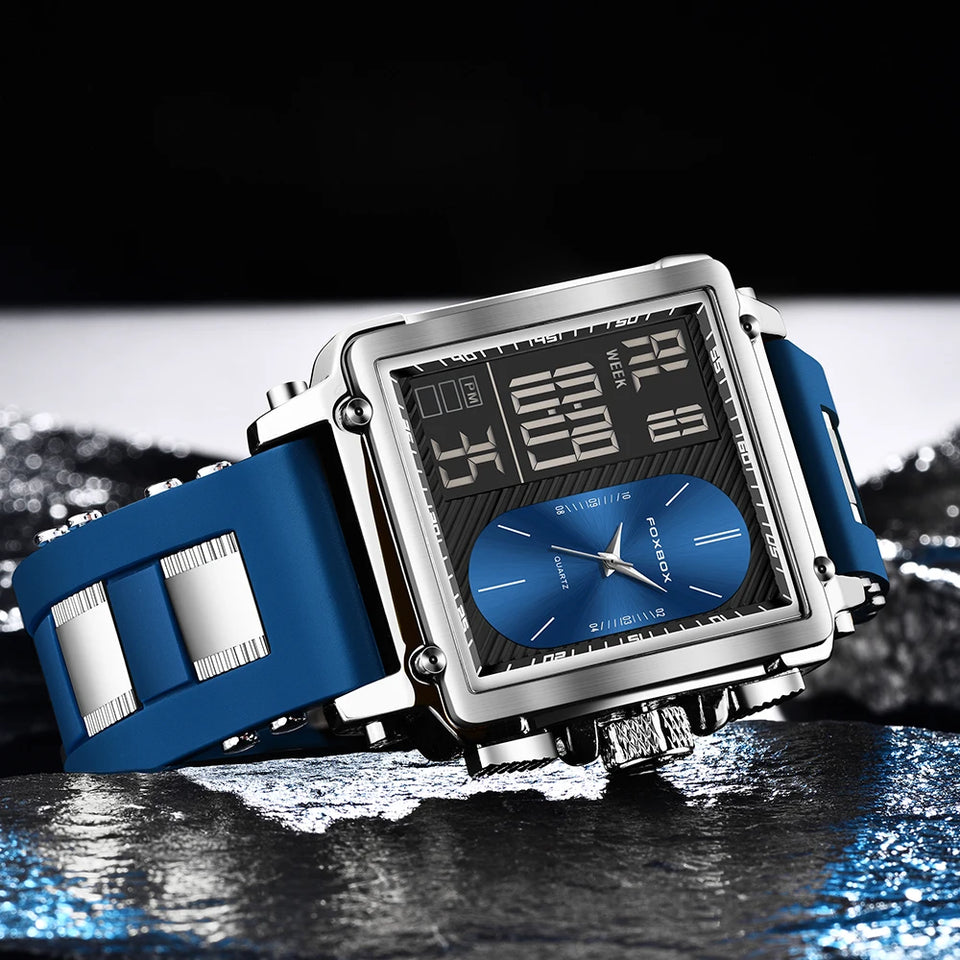 LIGE Fashion Square Digital Watch Men Casual Sports Waterproof Men's Quartz Wristwatch FOXBOX Top Brand Luxury Chronograph Watch