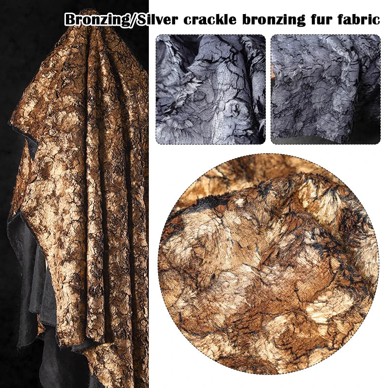 Metallic Crackle Bronzing Fur Fabric Bronzed Woolen Plush Designer Fabric For Diy Sewing Dress Coat Shawl Bag Sofa Material