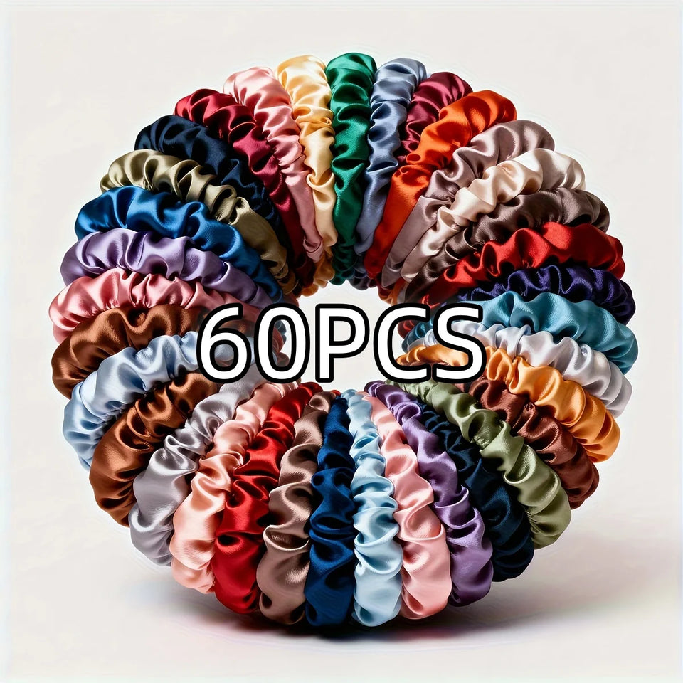 1/30/60/100pcs bulk satin scrunchies 100colors  women small 6.5cm headwear hair ties accessories casual cute black coffee