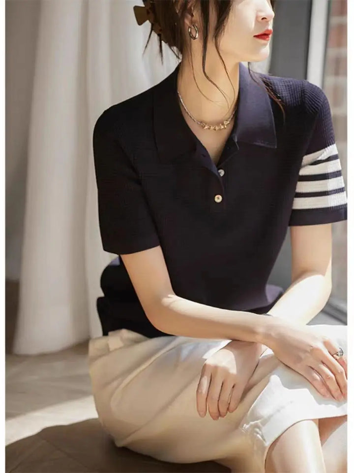 Korean Style Sweater Women's Summer New Youthful Vitality Age-reducing Polo Neck Fashionable Slimming Base Sweater Summer